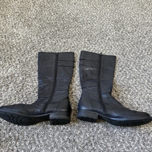 Born Boots Womens 9 Attila Tall Riding Black Leather Side Zip Buckle Strap - Picture 4 of 10